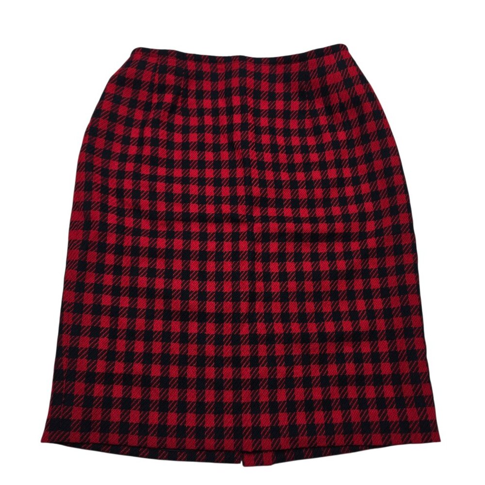 Vintage Liz Claiborne Skirt Womens 8‎ Petite Red Black Y2K Wool Plaid Lined USA